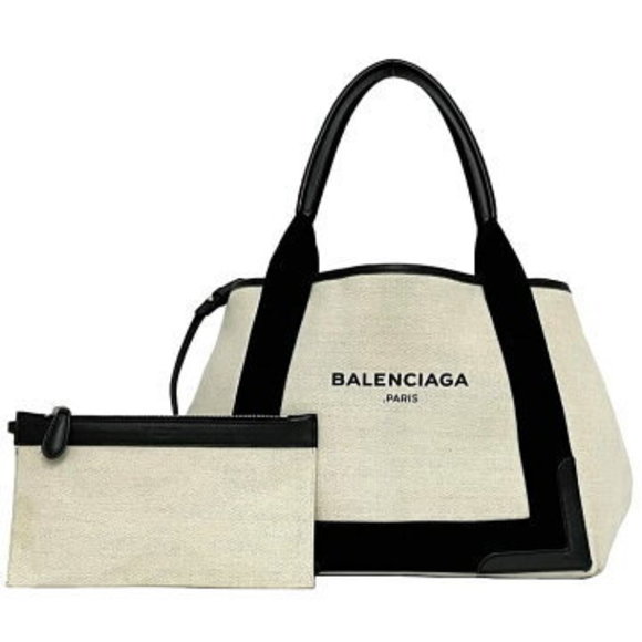 BALENCIAGA Cabas Tote Bag Navy Blue Ivory White - Picture 1 of 9